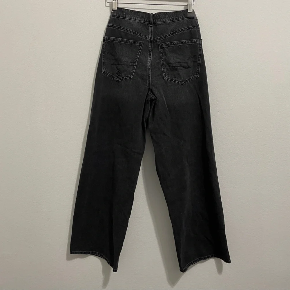 American Eagle Skater Jean High Rise Black Distressed Wide Leg Womens 6 - Picture 2 of 13